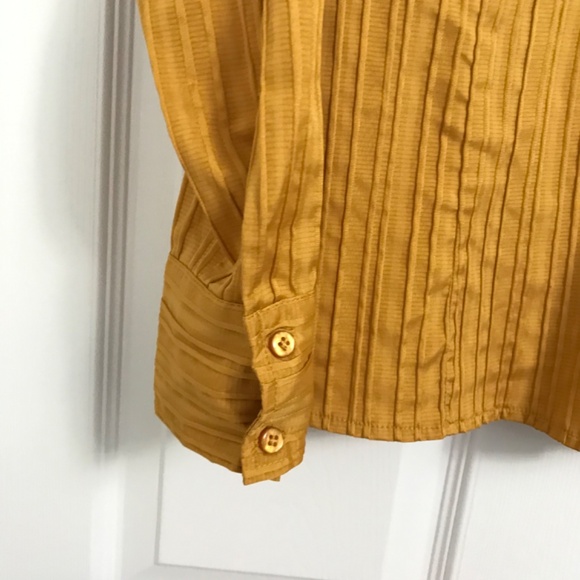 Laura Petites Button Down Collar Long Sleeve Top S Blouse Mustard Yellow Gold - Picture 3 of 12